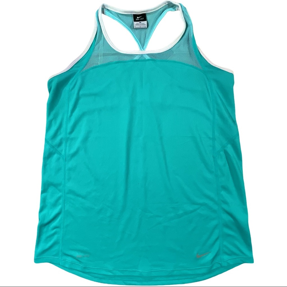 Nike size large Dri-Fit teal polyester racerback tank with netting around top